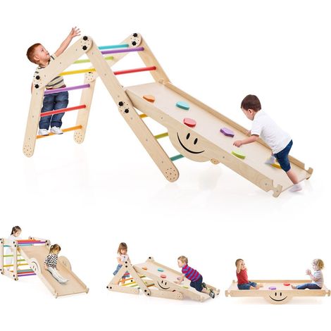 COSTWAY Toddlers Montessori Climbing Set Foldable Wooden Climber Toys