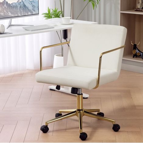 Chaise de bureau 57x64x80-90 cm en tissu et métal blanc crème, relevable pour bureau FLORAGRACE (1/5)
