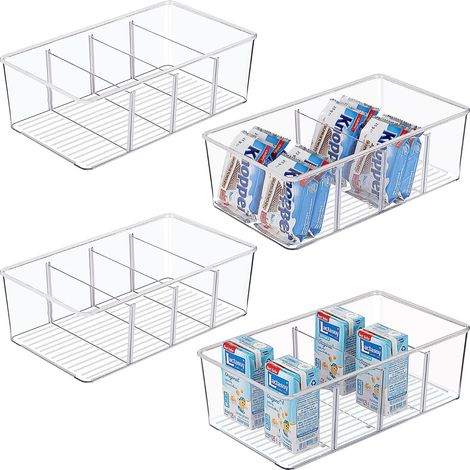 Lot de 4 Boîte de rangement, Transparent, Séparateur amovible, Polyéthylène, Cuisine Garde-manger Réfrigérateur (1/5)