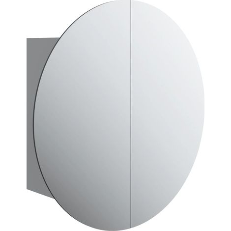 Armoire de salle de bain miroir rond et LED Gris 40x40x17,5 cm