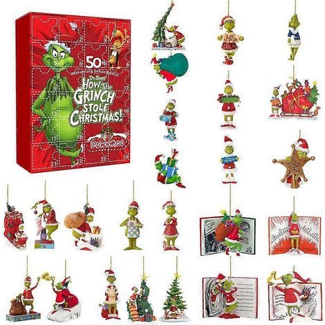 Boîte surprise acrylique de Noël, calendrier de l'Aileron du Grinch de 24 jours, pendentif boîte surprise