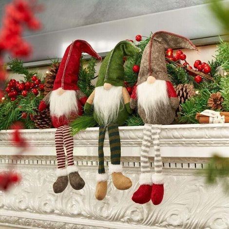 3-teiliges Weihnachtsplüschfiguren-Set, schwedische Plüschwichtel als Weihnachtsschmuck, handgefertigte skandinavische Weihnachtselfenfigur mit langen Beinen für die Dekoration von Zuhause, Kamin und (1/5)