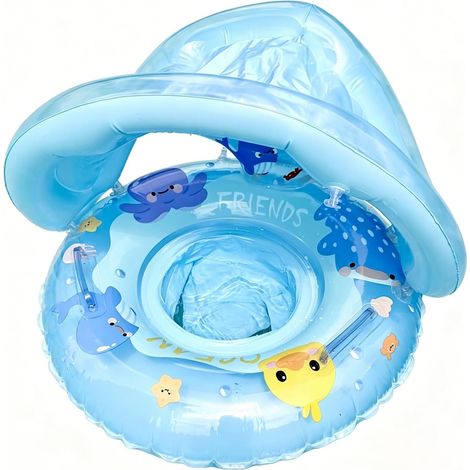 Bouée gonflable pour bébé avec siège, housse amovible, poignée, couleur bleue, pour les enfants de 3 à 36 mois.-AquaForge (1/5)