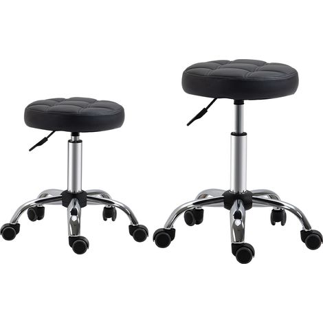 Lot de 2 tabourets de bureau pivotants réglables en hauteur 48 63 cm, rotation à 360, pour salon de coiffure, spa, massage, etc, noirs (1/5)