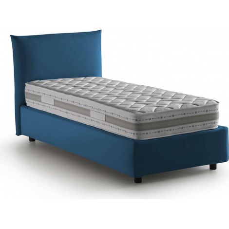 Dmora - Einzelbett Dbut, Containerbett mit Stoffbespannung, 100% Made in Italy, Frontöffnung, inklusive Matratze 80x190 cm, Blau