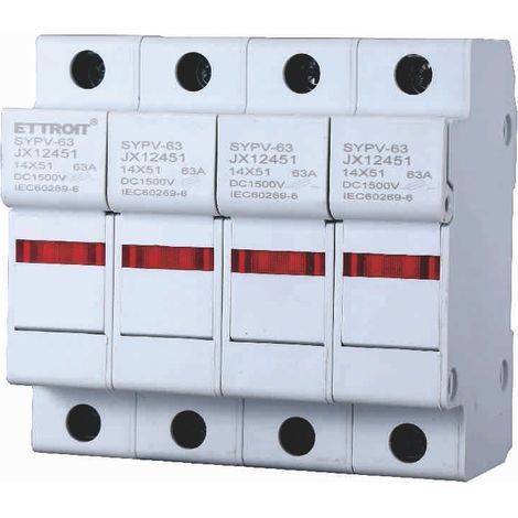 Portafusibile Modulare DC Fotovoltaico 4P 4M D14X51mm 63A DC 1000V IP20 IEC60269-6 (1/3)