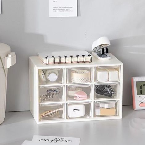 Schreibtisch-Aufbewahrungsbox mit 9 Fächern, multifunktionaler Organizer, strapazierfähiger Kunststoff, silberfarben, 260 g (1/5)