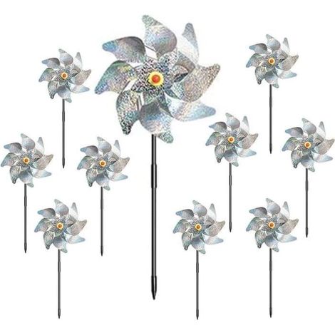 10 pcs répulsif oiseaux, moulin à vent réfléchissant, éloigne pigeons et merles, protection jardin extérieur