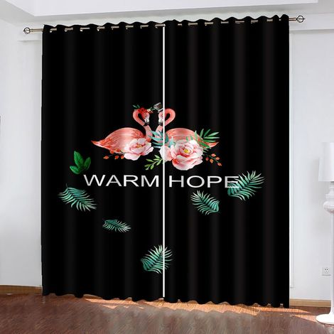 Rideaux de Chambre Exquis à Oeillets Noir Animal Flamant Plante 59X65 Pouces Rideaux Occultants Acoustiques-Rideaux d'impression 3D-Rideaux Perforés Opaques-Rideaux de Salon, de Chambre et d'étude - 5 (1/5)
