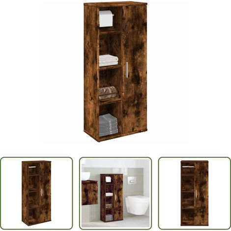 vidaXL Porte-rouleau - Meuble de salle de bain avec porte-rouleau chêne fumé (1/5)