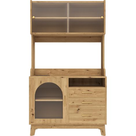 Hoher Esszimmerschrank 100,5 x 40 x 178 cm mit Steckdosen und USB, Holzoptik (1/5)