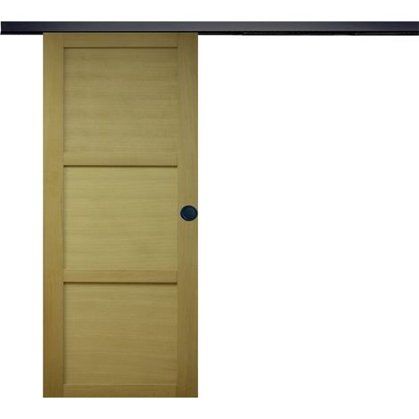Porta Scorrevole Ayous in Legno 3 Ante H204 x L73 + Binario Alluminio Listello Nero e 2 Gusci Neri