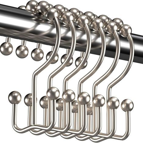Anneaux de rideau de douche, nickelés, de 7,7 cm de long, 6 anneaux de douche doubles antidérapants en métal résistant à la rouille. (1/5)