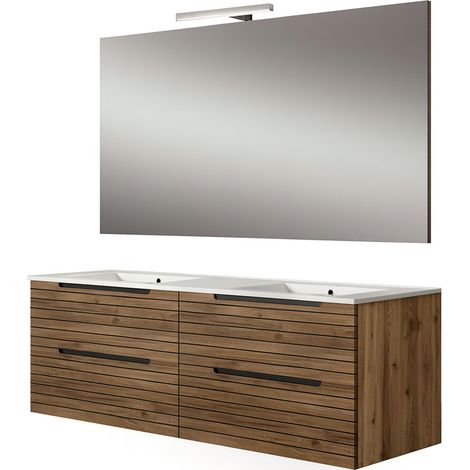 Kibath Mueble de baño con Lavabo, Espejo y Aplique LED KEN 120x45 cm acabado Desierto mate 2 cajones suspendido
