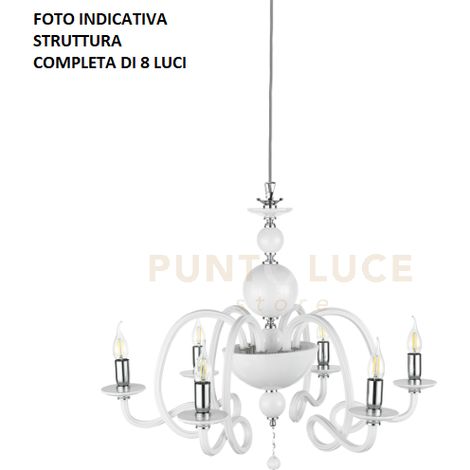 LAMPADARIO VIVALDI 8 LUCI BIANCO CROMO ATTACCO E14 D.88CM