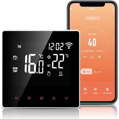 Thermostat WiFi, Thermostat pour Chauffage Au Sol électrique 16A, APP Compatible, Thermostat de Chauffage Programmable avec Grand écran LCD