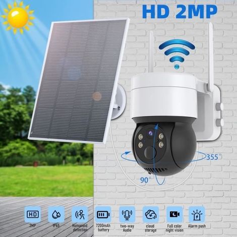 Caméra Surveillance sans Fil Extérieure, Caméra Solaire WiFi Autonome avec Panneau Solaire,avec 3 Battries,Détection de Mouvement (1/4)