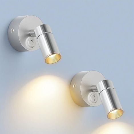 2 pièces LED Applique murale Intérieur, Lampe de lecture murale 3W Blanc chaud 3000K Lampe de lit Orientable Spots muraux avec interrupteur pour chambre à coucher Salle de bains Couloir, Argenté (1/5)