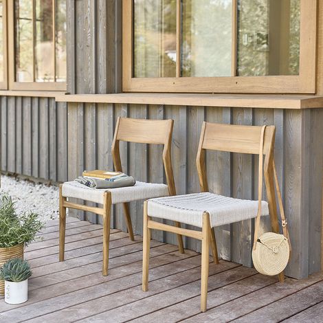 Chaise de jardin en teck massif et cordage beige (lot de 2) (1/5)