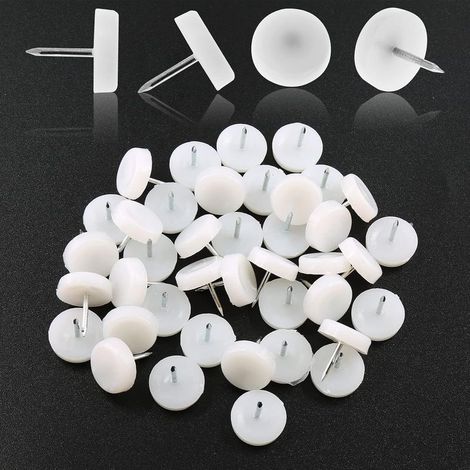 Lot de 40 patins à clouer pour meubles, 18 mm, en nylon, pour chaises, parquets, pieds de table en plastique blanc, patins pour chaises, parquets (1/5)