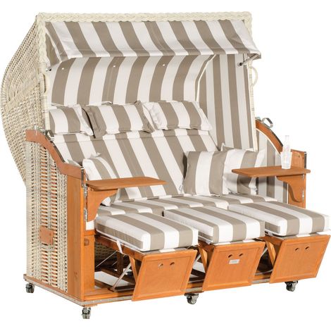 Sonnenpartner Classic 3-Sitzer Strandkorb Halbliegemodell Ostsee antikweiß/grau