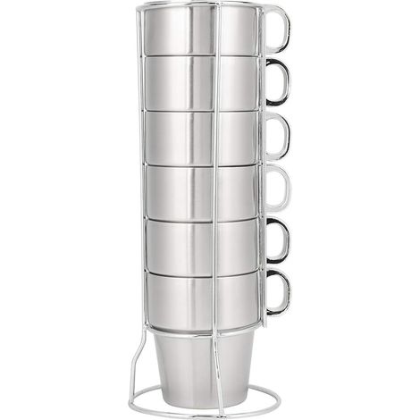 Ensemble De Tasses à Eau Empilables en Acier Inoxydable, 6 Tasses à Café avec Support Porte-gobelet pour Salle à Manger, Bar Et Maison (1/5)