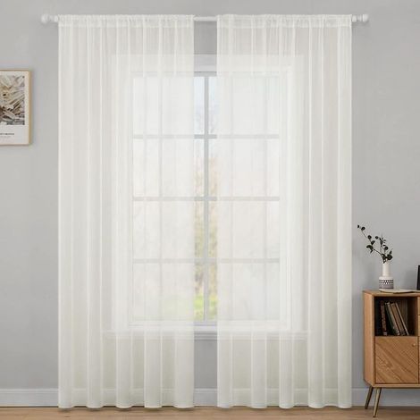 2 Panneaux Couleur Pure Rideaux De Fenêtre Transparents Lisse Élégant Panneaux Voile De Fenêtre/Rideaux/Traitement pour Chambre Salon Ivoire 140x260cm Tige de Poche (1/5)