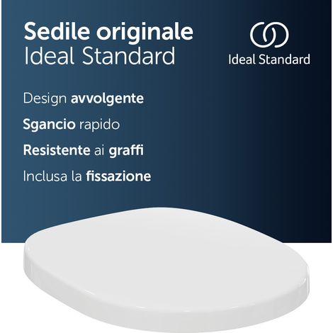 Ideal Standard Connect Sedile WC Arrotondato in Duroplast Robusto, Incluso Set di Cerniere per Installazione Facile, 365x430x50 mm - Bianco