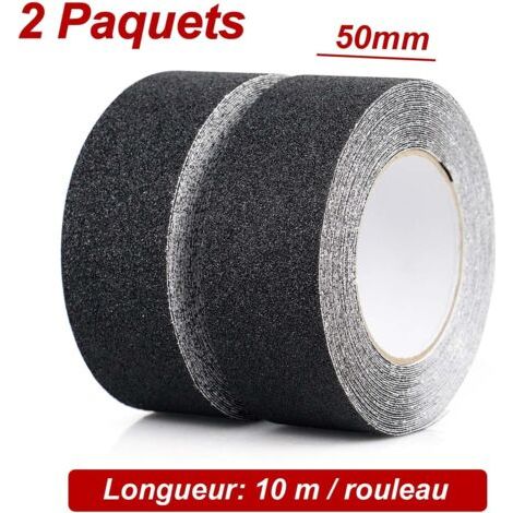 Paquete de 2 cintas antideslizantes, tiras antideslizantes con cinta adhesiva antideslizante para escaleras, peldaños y suelos, cinta antideslizante resistente, autoadhesiva (5 cm x 10 m, negra) (1/4)