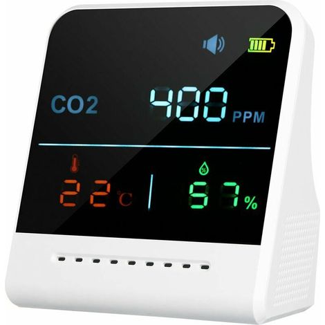 Monitor de calidad del aire, detector de alarma de CO2, pantalla LCD, visualización de temperatura y humedad interior, batería recargable de 1000 mAh - Blanco, Tipo 2 (1/5)