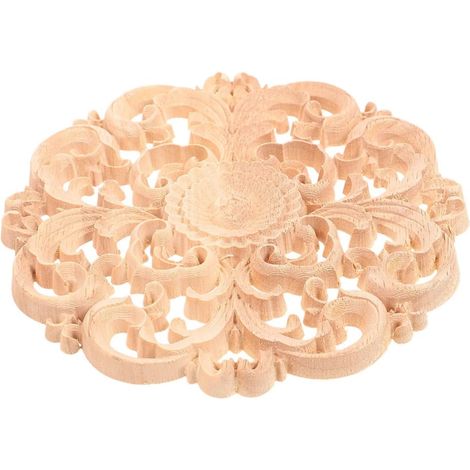 NUOBESTY Applique décorative ronde en bois sculpté pour meubles (1/5)