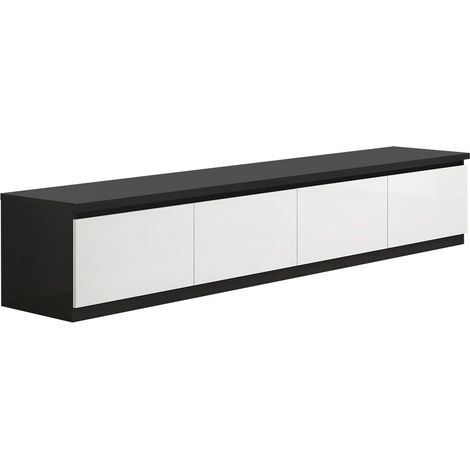 DEYTON - Meuble TV 4 Portes Laqué Noir et Blanc Brillant (1/3)