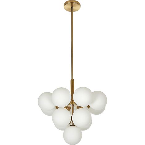 Lampadario a 13 luci di vetro bianco con paralumi a globo in ottone Birrie (1/5)