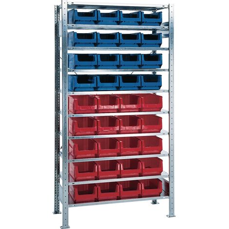 Steckregal H2000xB1000xT400mm Anbauregal 10 Stahlbd.16xMK3Z blau,20xMK3Z rot TW