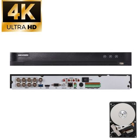 Hikvision DVR 8 canali analogico 8 canali Ip 8MP 4K ultra HD + HDD 1tb con porte Poc - DS-7208HUHI-K2/P