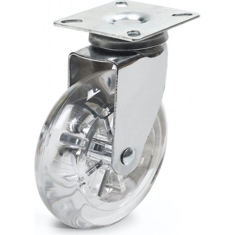 Roulette DESIGN pivotante Ø 50 mm TRANSPARENTE BOMBÉ non marquant à platine 42x42 (1/2)