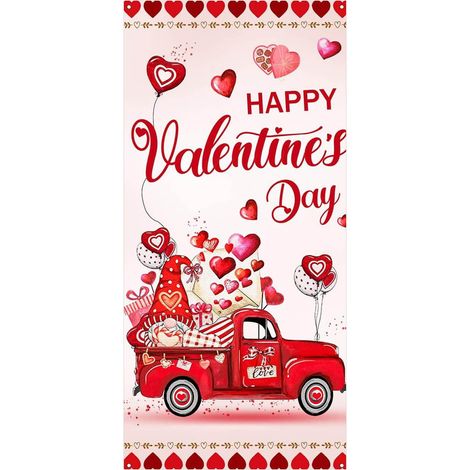 Bandeau Porte - Décoration Porte Saint-Valentin - Fond Porte Intérieur Extérieur - Motif Cœurs Rouges et Chat - 183 x 91 cm - 1 Pièce (1/5)