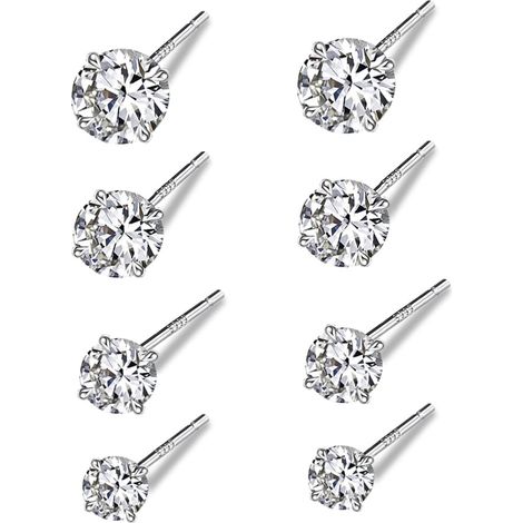 Ensemble de 4 paires de petites boucles d'oreilles puces en argent sterling 925 avec zircon cubique pour femmes