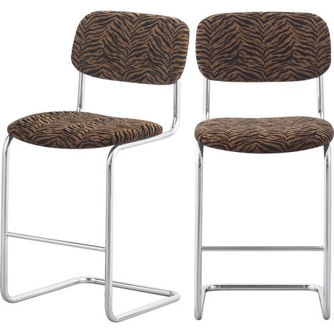 Lot de 2 tabourets de bar imprimé tigre pieds chrome H65cm - Marron - Marcel (1/5)