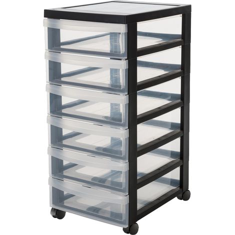 Tour de rangement à Roulettes en Plastique, 6 Petits Tiroirs, Noir, Ouverture Facile, Meuble de Rangement, Papeterie, pour Chambre, Salle de Bain, École (1/5)
