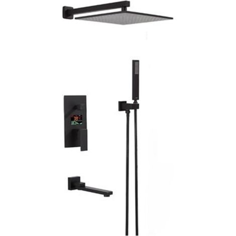 Ensemble de douche mitigeur thermostatique intelli Ensemble de robinets de douche numérique noir mat/chrome, robinet de douche de salle de bain cascade, pommeau de douche mélangeur à affichage numériq (1/5)