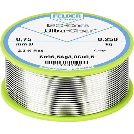 Felder ISO-Core Ultra Clear SAC305 Stagno per saldatura Bobina Sn96,5Ag3Cu0,5 0.250 kg 0.75 mm