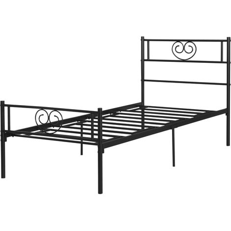 Cadre de lit métal individuel avec tête de lit coeur 90x190 cm 95x196x100 cm Noir