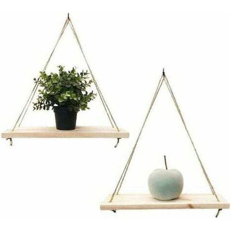 Lot de 2 - Etagère Murale Suspendue - Décoration Tendance en Bois Recyclé - Crochet Inclus - Essence de Pin - 35 cm x 14 cm - Réalisée de Façon Artisanale en France (1/4)