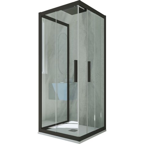 3-seitige Duschkabine 80x90x80 Klarglas Matt-Schwarz Kolors Trio