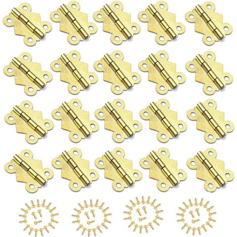 20 Charnieres Papillon Dorees avec 80 Vis Boites Bijoux (1/4)