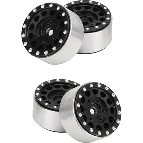 Vier RC Beadlock-Felgen aus Aluminiumlegierung, kompatibel mit Traxxas 1/18 und Axial SCX24 1/24 RC-Cars, schwarz. (1/4)