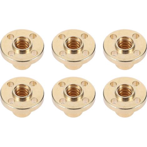 Lot de 6 écrous trapézoïdaux en cuivre pour vis T8, pièces pour imprimante 3D-2X2CM-Golden (1/3)