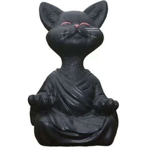 Meditationsstatue, Zen-Katzenstatue, Yoga-Dekoration, Harzfigur, Meditations- und Yoga-Dekoration, Feng-Shui-Ornament, Skulpturensammlung, Kunsthandwerk, Gartendekoration (Klein, Schwarz) (1/5)