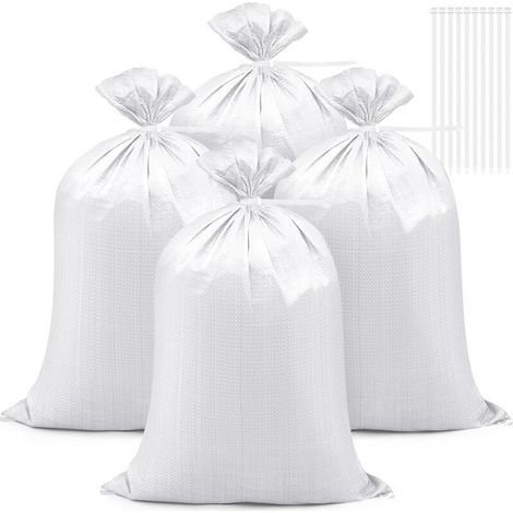 30 Sacs de Sable Anti-Inondation 45 x 75 cm Sac de Gravier Tissé Résistant Sacs à Déchets et 30 Cravates pour Stockage de Déchets de Jardin (Blanc) (1/4)